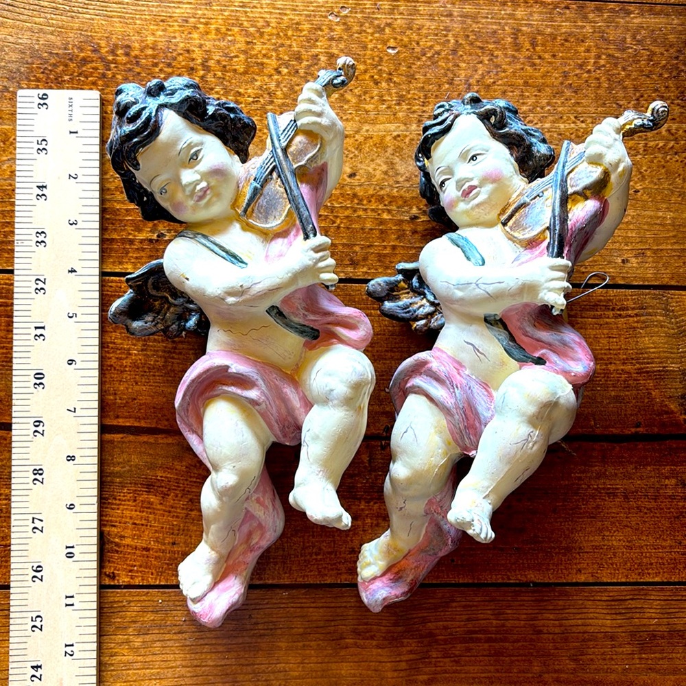 Vintage Pair Putti Baroque Rococo Cherub Angels ornaments shabby Italian style